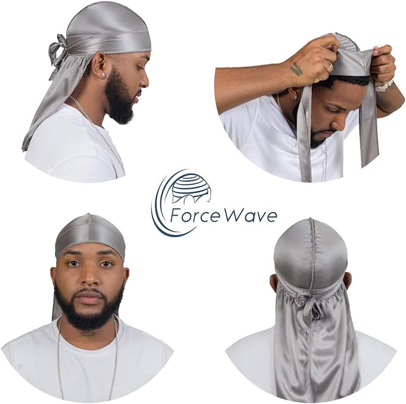 ForceWave 10 Pieces Silky Durags Long Tail for Women Men Satin Durag 360 Wave，Dorag, 10 Pieces - Image 4